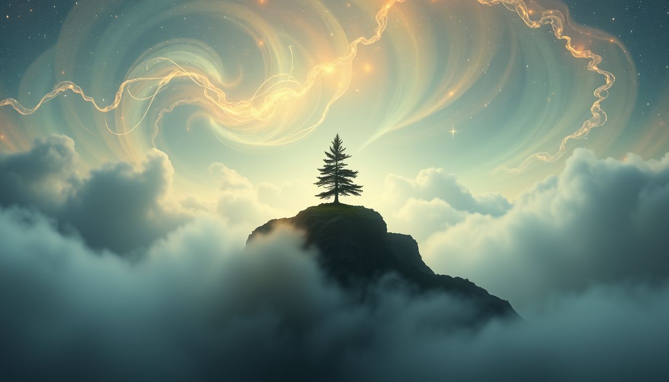 Eine einzelne Latschenkiefer symbolisiert Stärke und Einsamkeit auf Gipfeln.