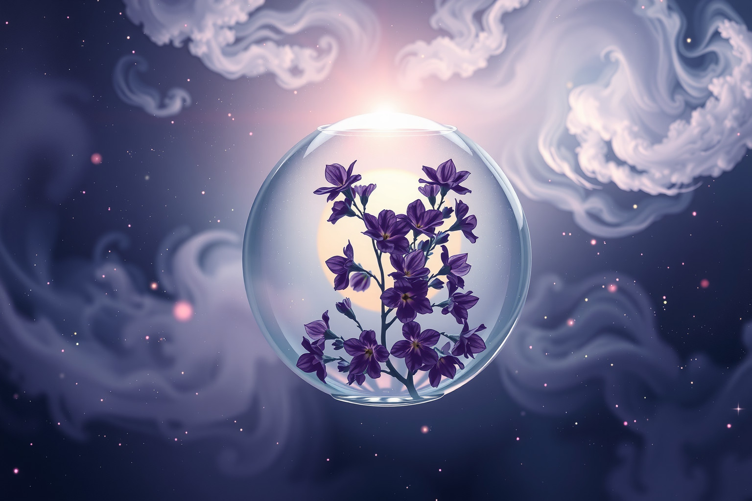 Der schwarze Flieder in der Vase symbolisiert vergängliche Schönheit und Achtsamkeit.