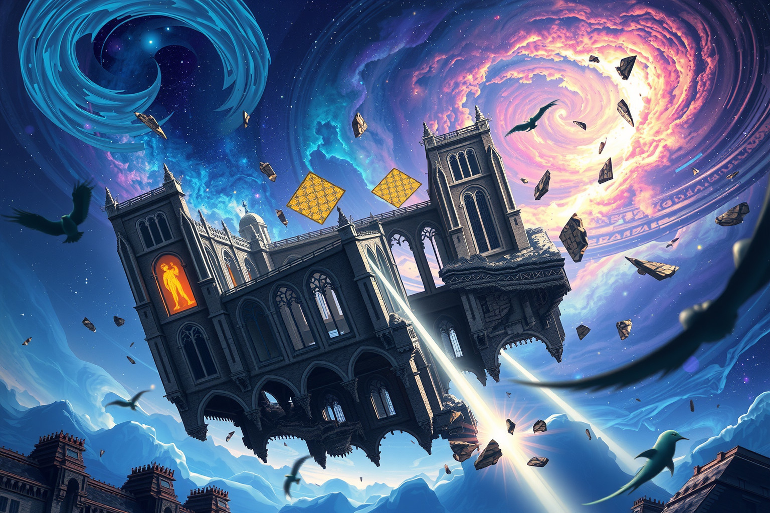 Eine einstürzende Kathedrale symbolisiert innere Konflikte und Verlustängste.