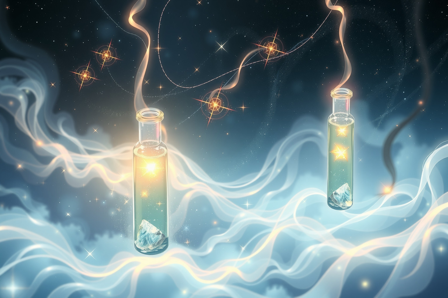 Edelsteine verstärken Heilwässerchens Kraft für spirituelle Transformation.