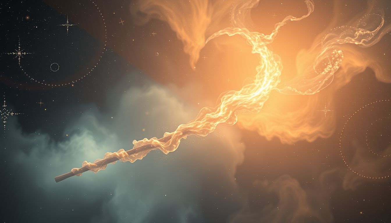 Eine brennende Zeichenstange symbolisiert inneren Konflikt und Reinigung.