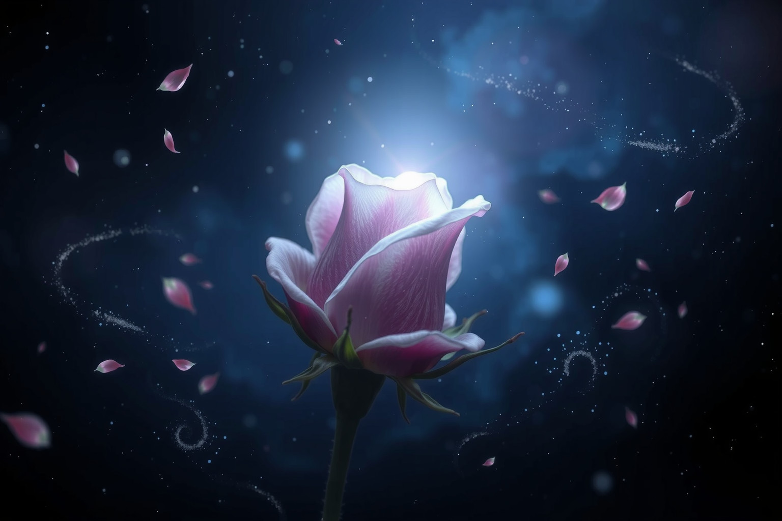 Eine Rosenknospe im Dunkeln symbolisiert verborgene Hoffnung und Wachstum.