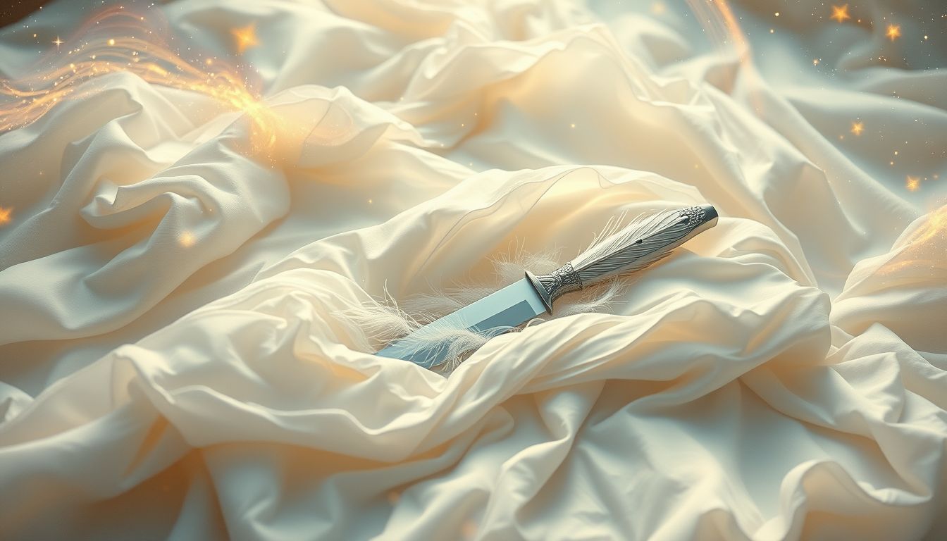 Ein Federmesser im Bett symbolisiert verborgene Gefahren und Konflikte.