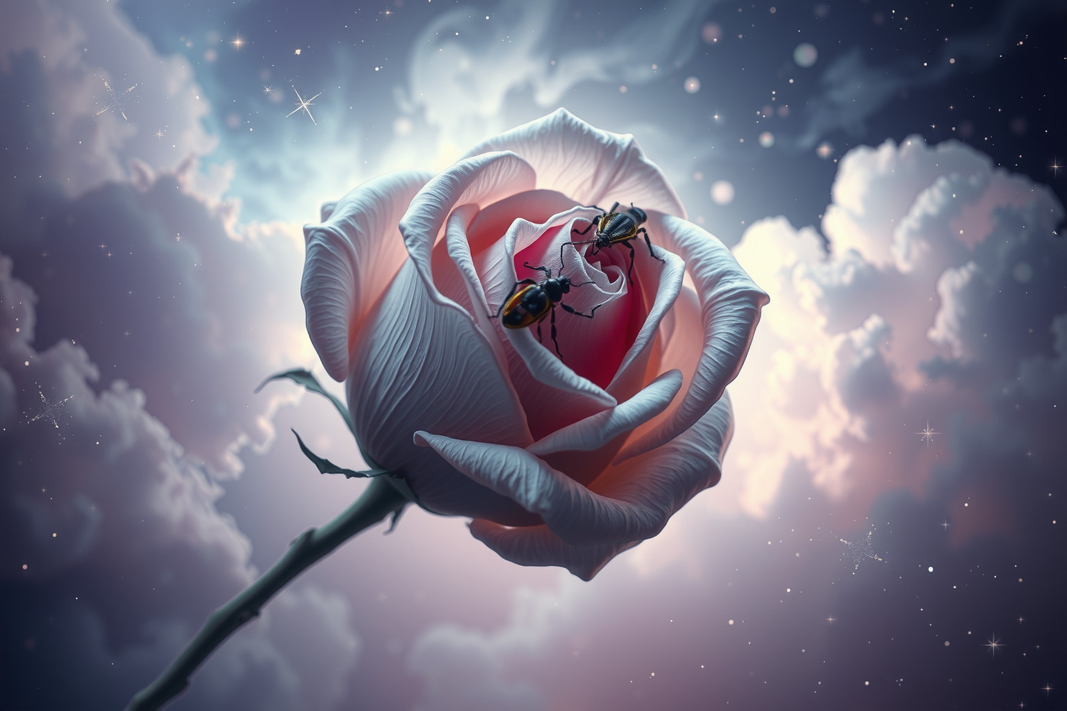 Eine von Insekten befallene Rosenknospe symbolisiert verborgene Probleme.