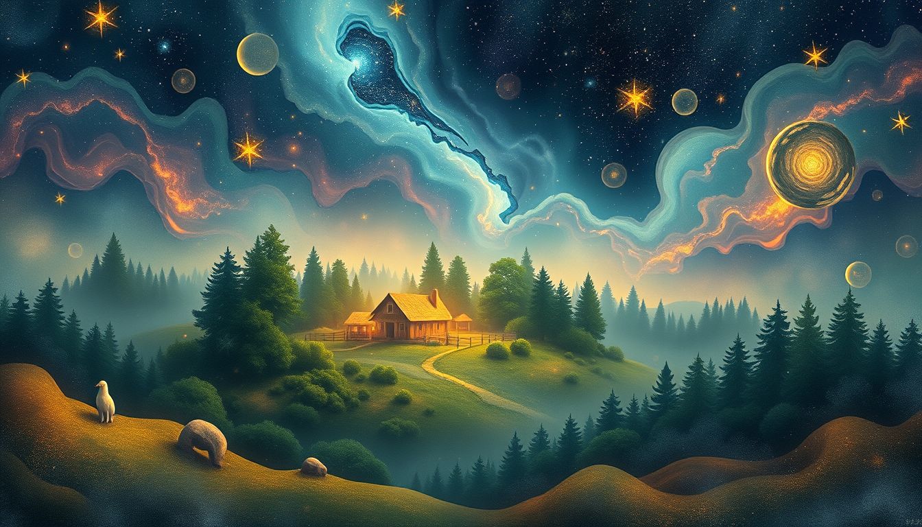 Ein Bauernhof im Wald symbolisiert Intuition und tiefe Naturverbundenheit.