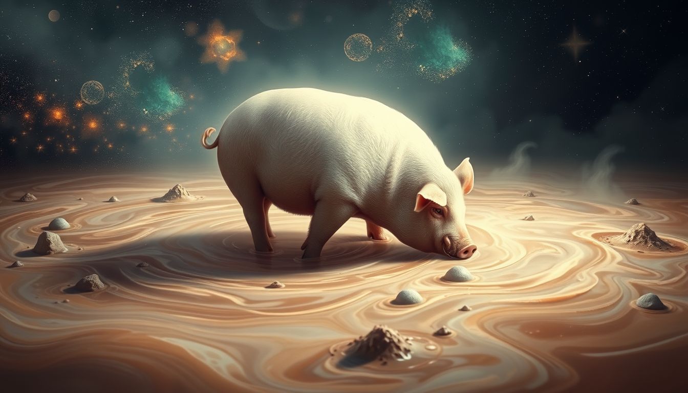 Das Schwein im Schlamm symbolisiert Reinigung und Loslassen von Sorgen.