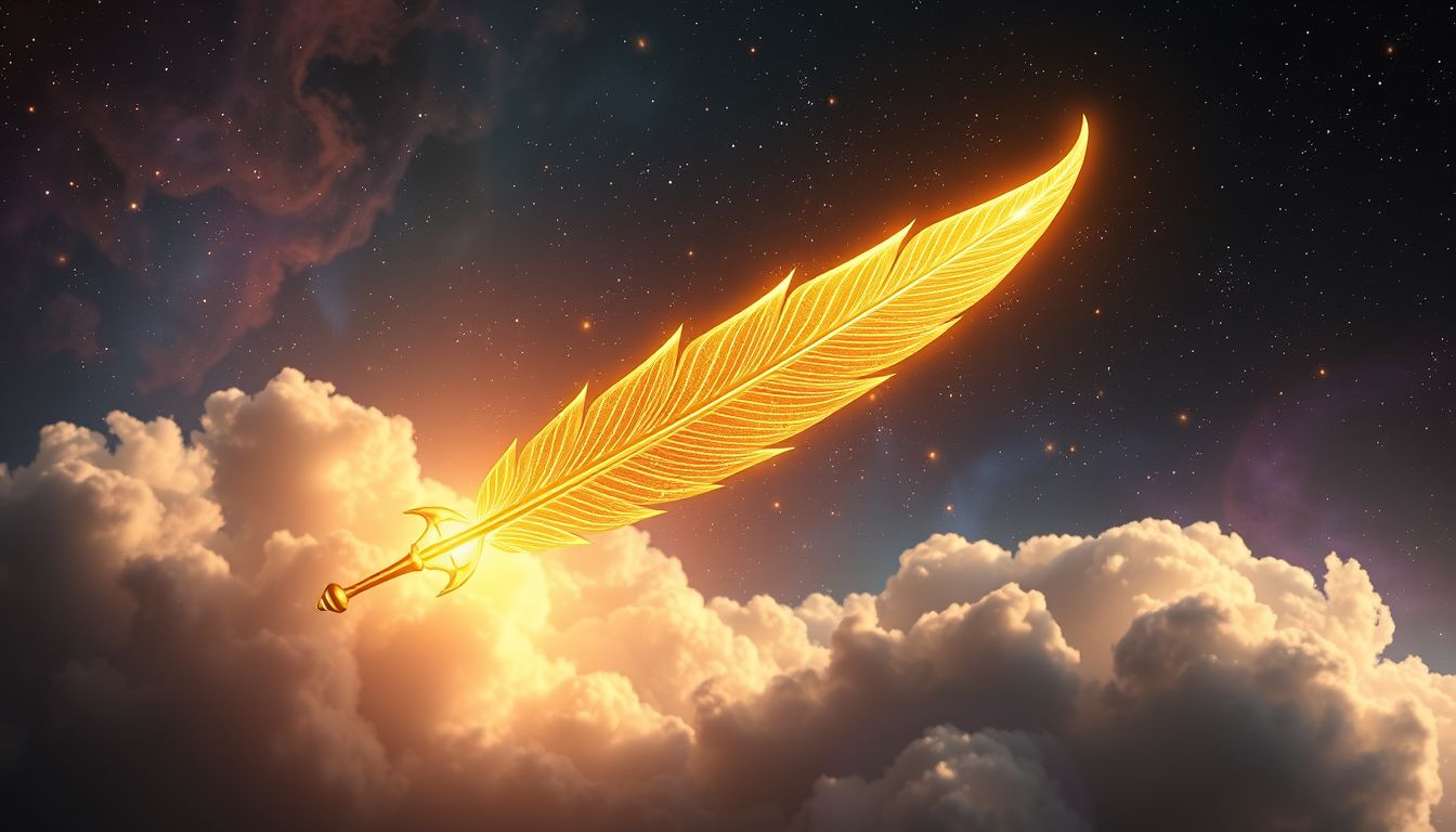 Ein goldenes Federmesser symbolisiert im Traum verborgene Kreativität und Wert.