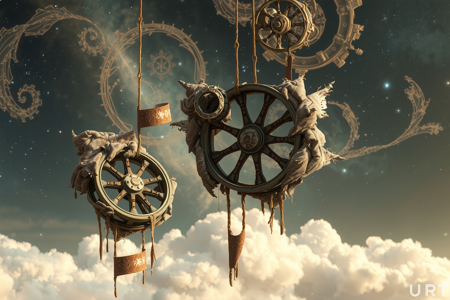 Rostige Räder symbolisieren vernachlässigte Lebensbereiche und stagnierende Probleme.