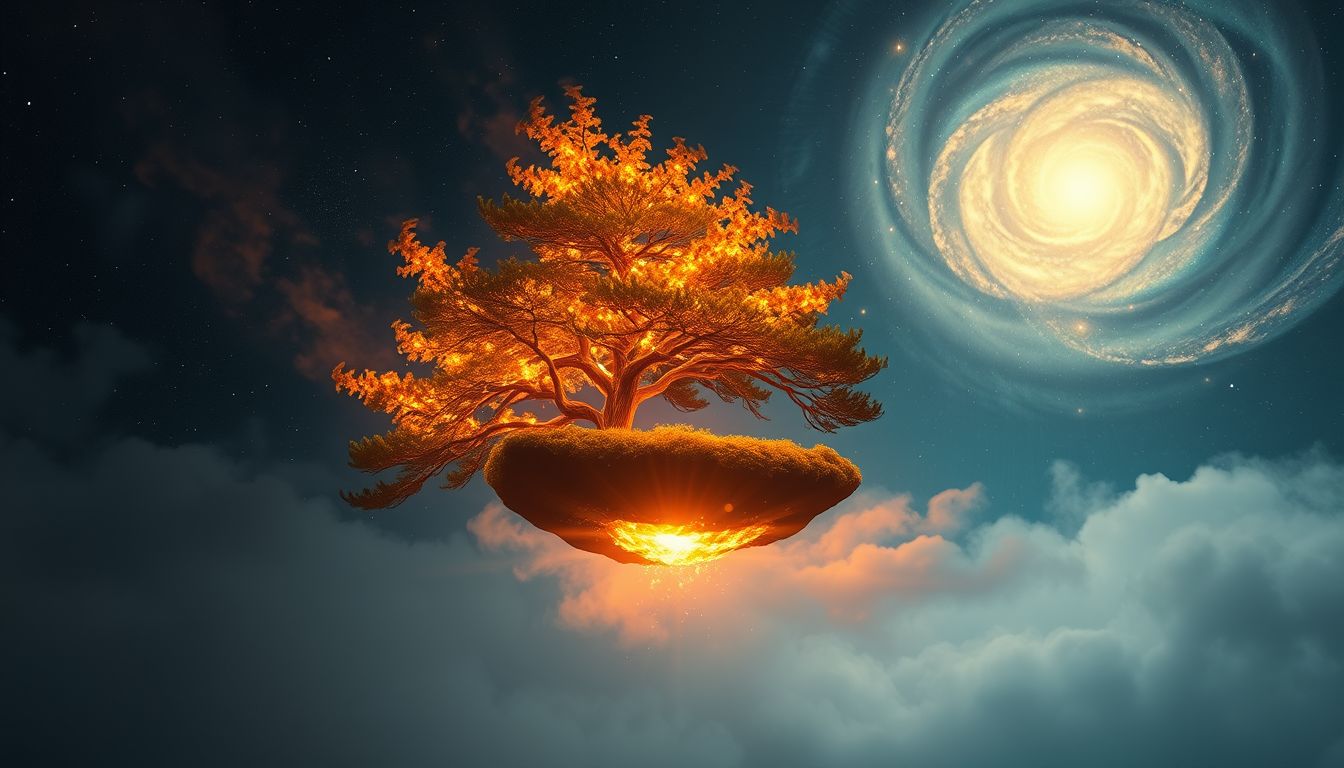 Eine brennende Latschenkiefer symbolisiert Transformation und neue Lebensphasen.