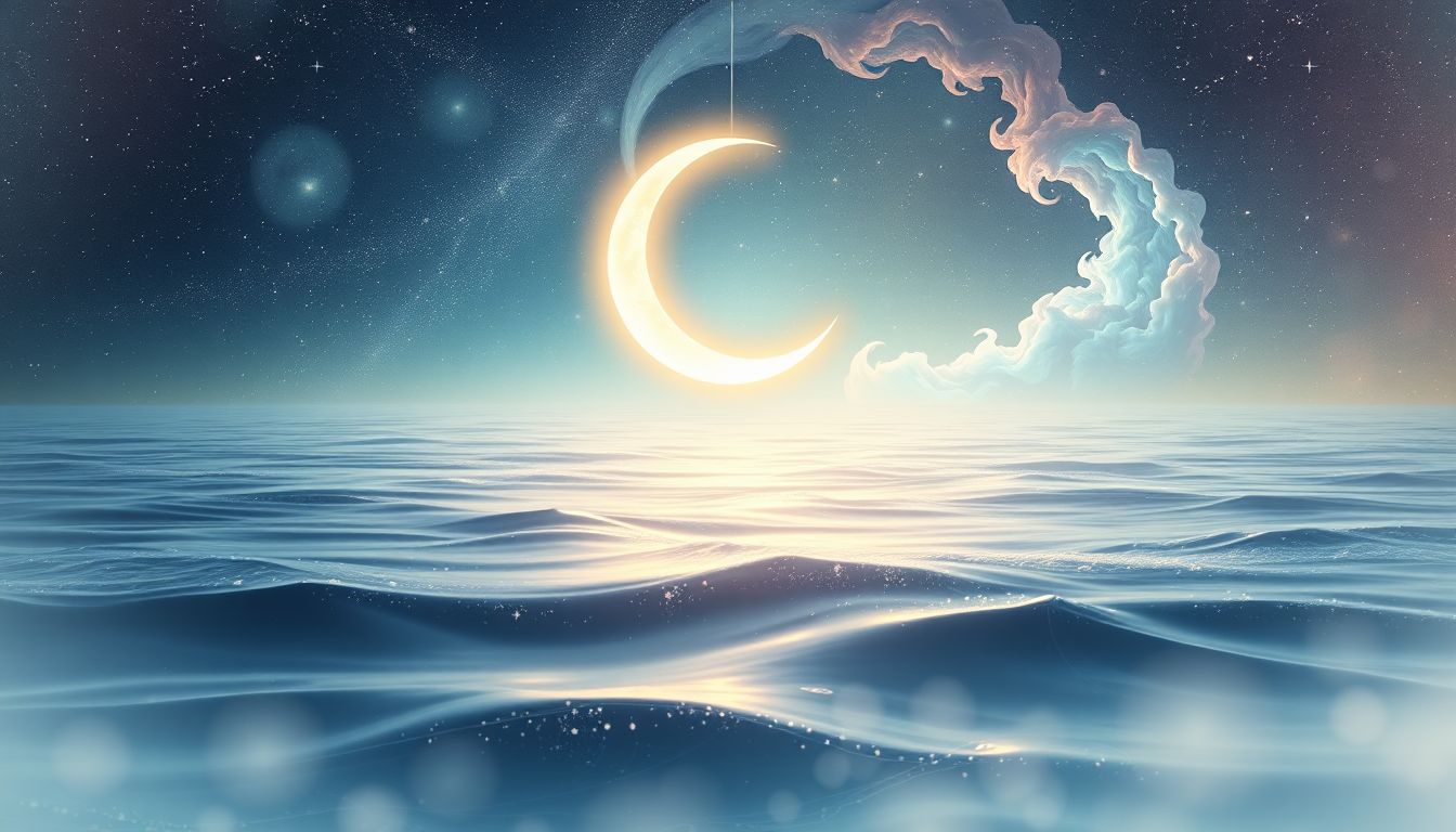 Ein Halbmond über dem Meer symbolisiert emotionale Ruhe und Neubeginn.