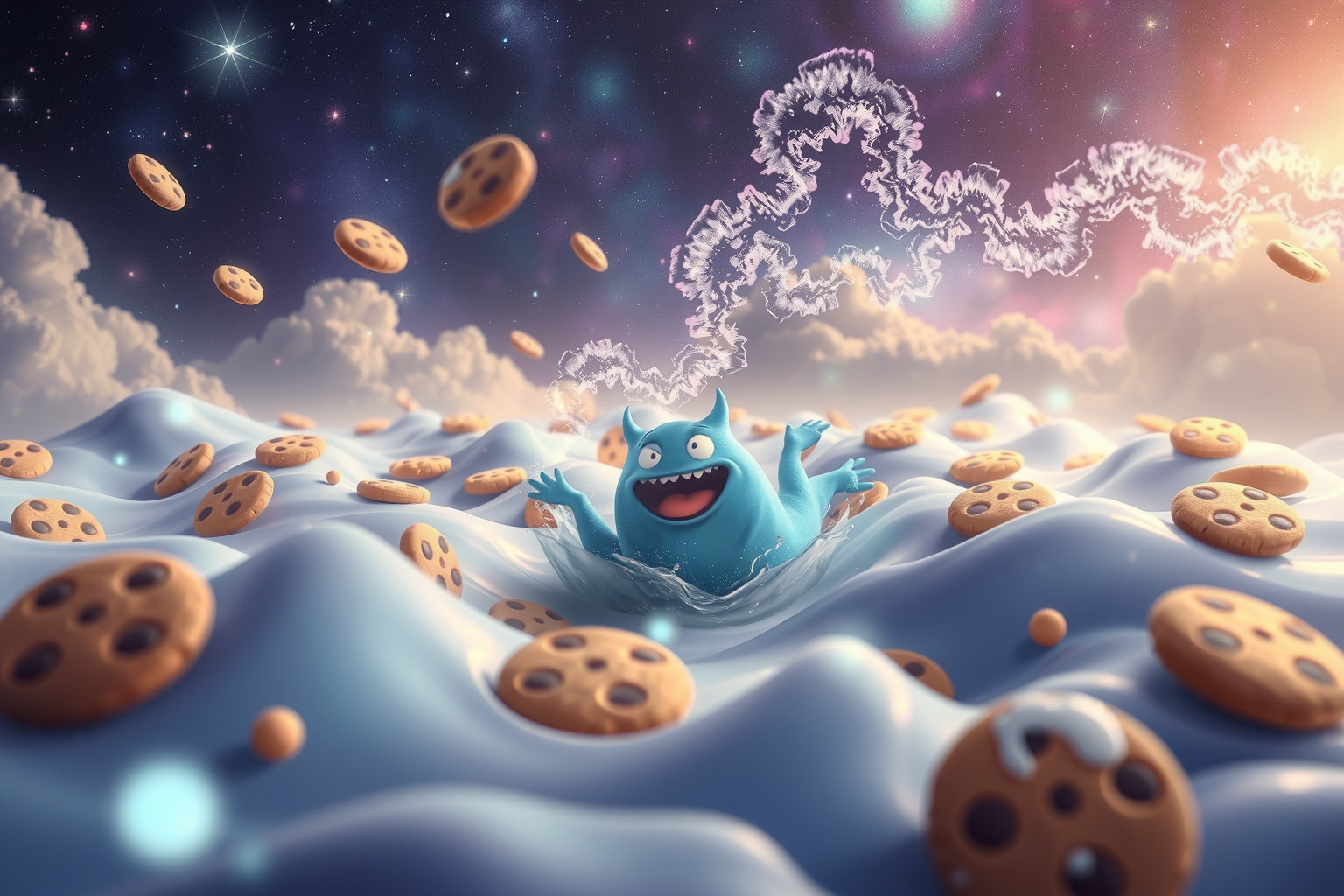 Das Keks-Meer symbolisiert süße Versuchungen und kindliche Freude.