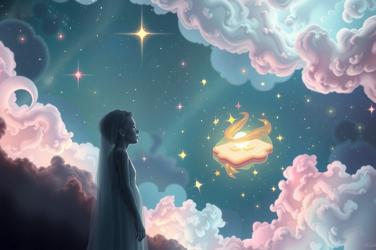 Das Betrachten einer Illustration im Traum symbolisiert kreative Inspiration.