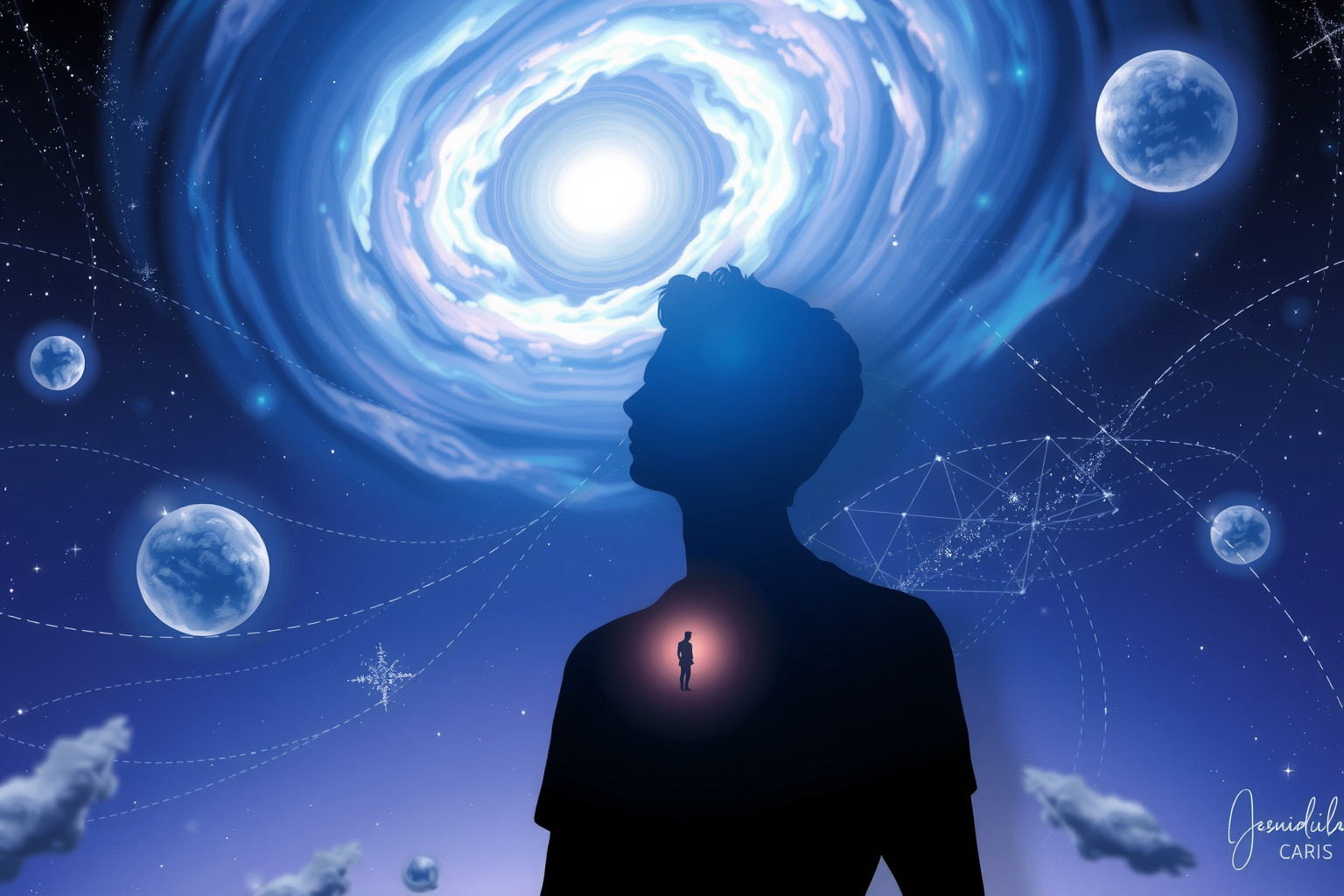 Die Selbstreflexion im Plafond symbolisiert innere Grenzen und Wachstum.