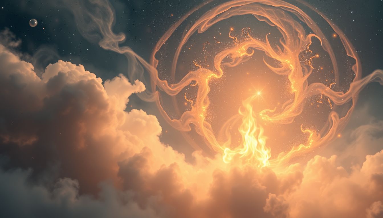 Ein Feuer im Dunstkreis symbolisiert innere Transformation und Reinigung.