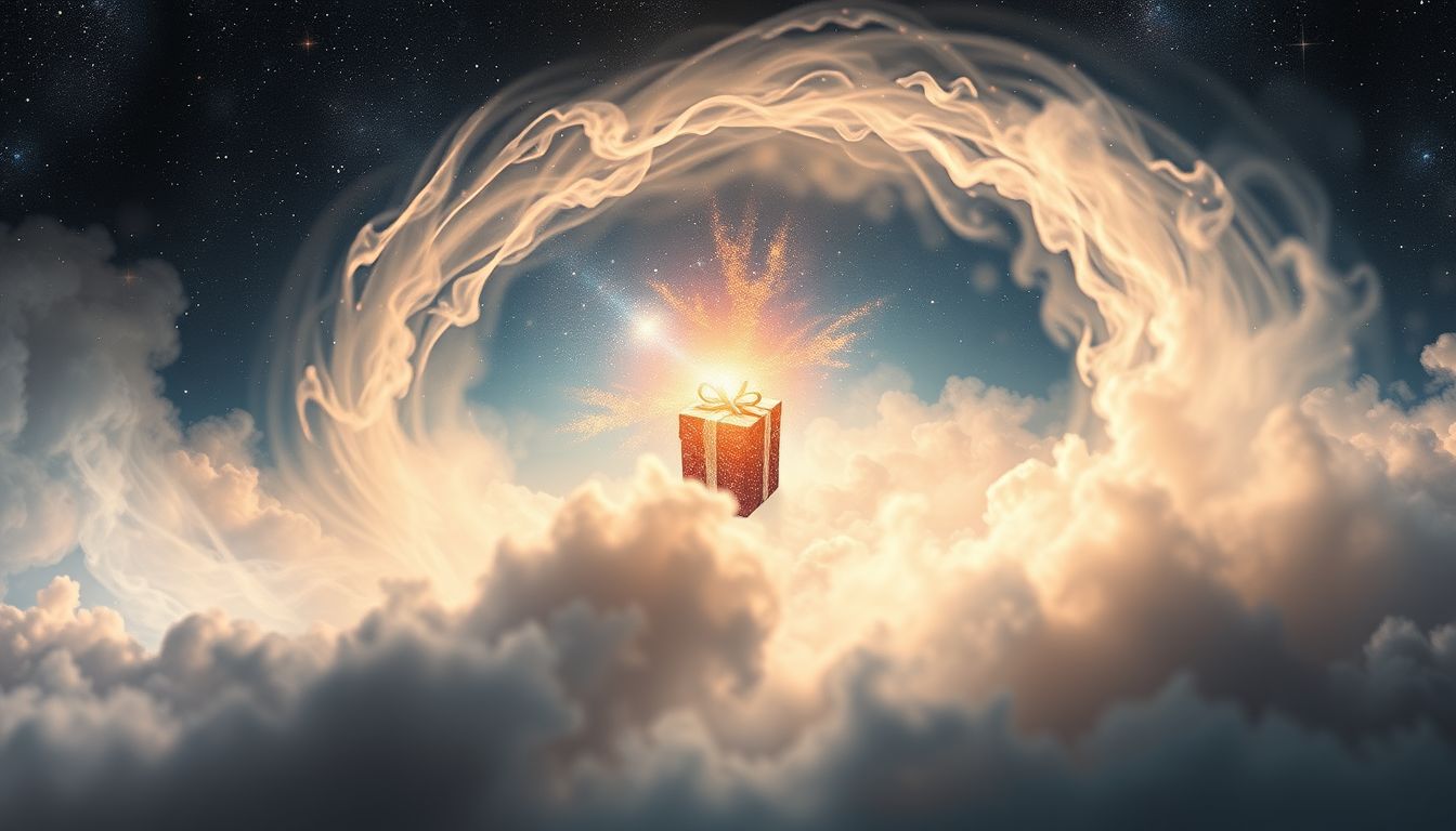 Ein Geschenk im Dunstkreis symbolisiert unerwartete Chancen und Wachstum.
