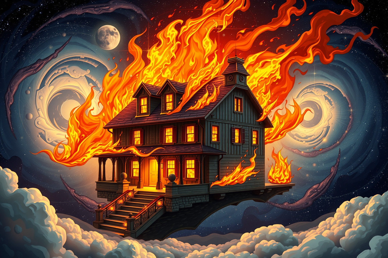 Ein brennendes Haus symbolisiert oft innere Konflikte und Ängste.