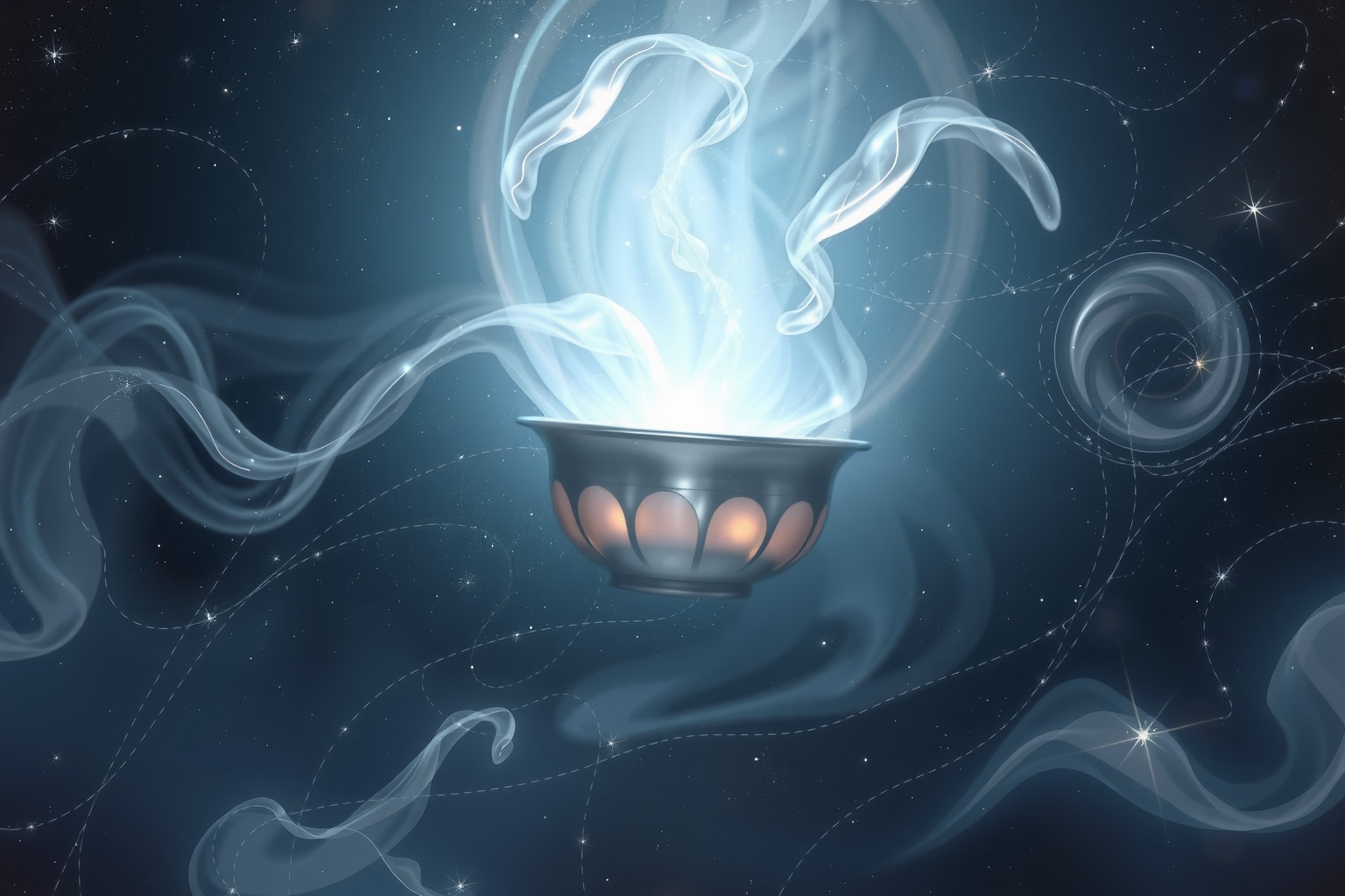 Ein silbernes Gefäß symbolisiert Intuition, Weiblichkeit und innere Tiefe.