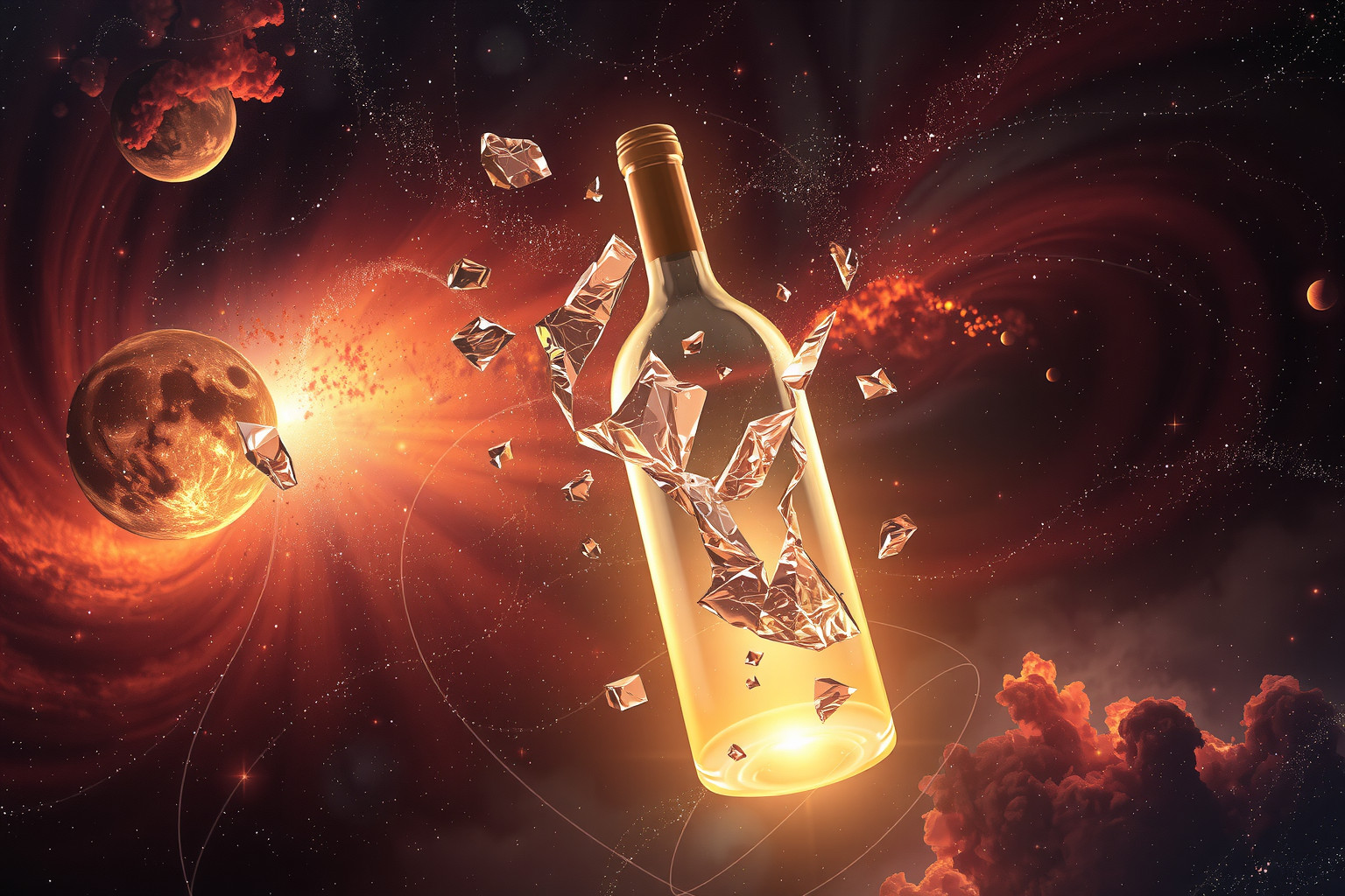 Eine zerbrochene Weinflasche symbolisiert oft verlorene Gefühle oder Chancen.