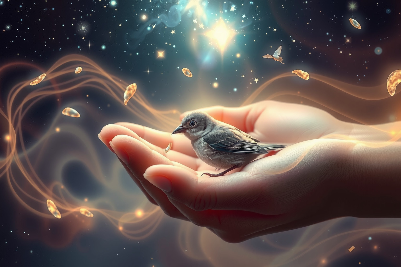 Ein verletzter Jungvogel symbolisiert tiefes Mitgefühl und Schutzbedürfnis.