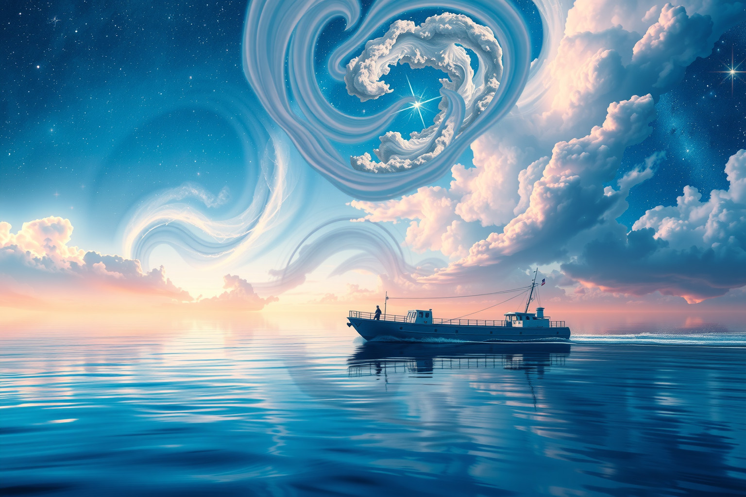 Eine Fähre auf dem See symbolisiert innere Ruhe und Selbstreflexion.