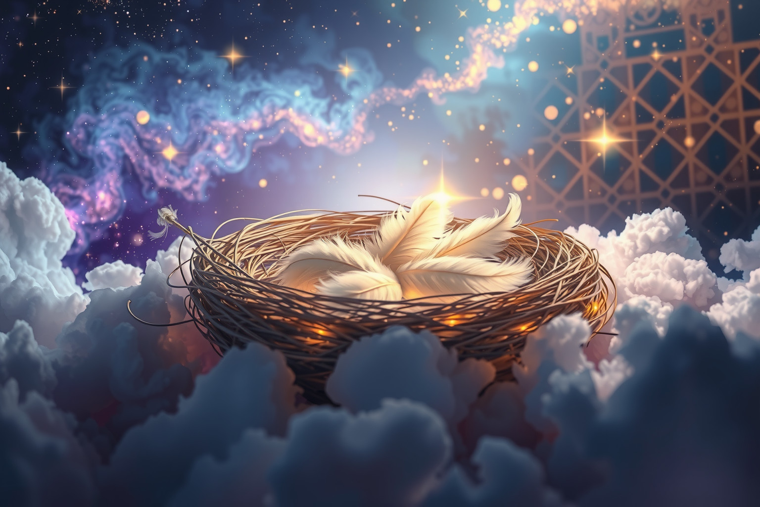 Federn im Nest symbolisieren Schutz, Wärme und familiären Neuanfang.