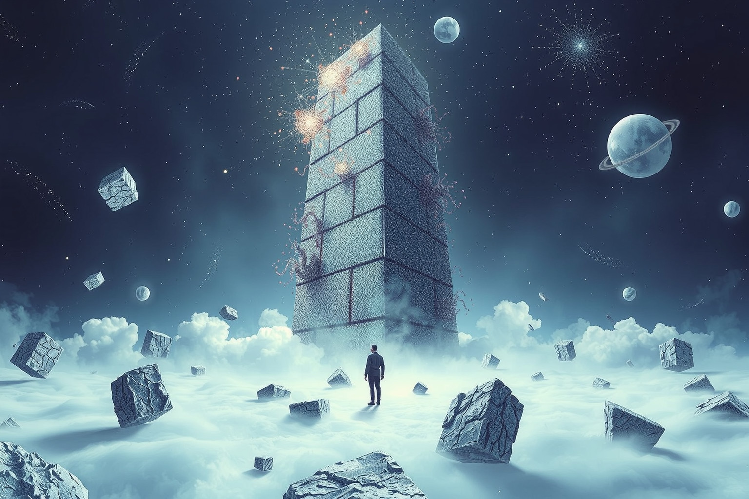 Gefangensein an einer Mauer symbolisiert innere Blockaden und Isolation.