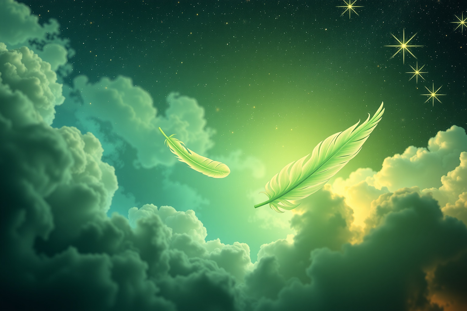 Grüne Federn symbolisieren lebendige Heilung, Wachstum und Fruchtbarkeit.