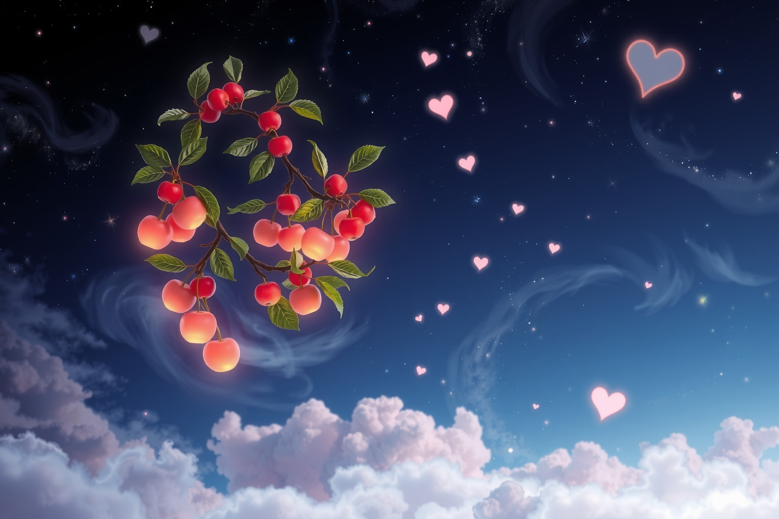 Kirschen am Baum symbolisieren reife Liebe und tiefste Leidenschaft.