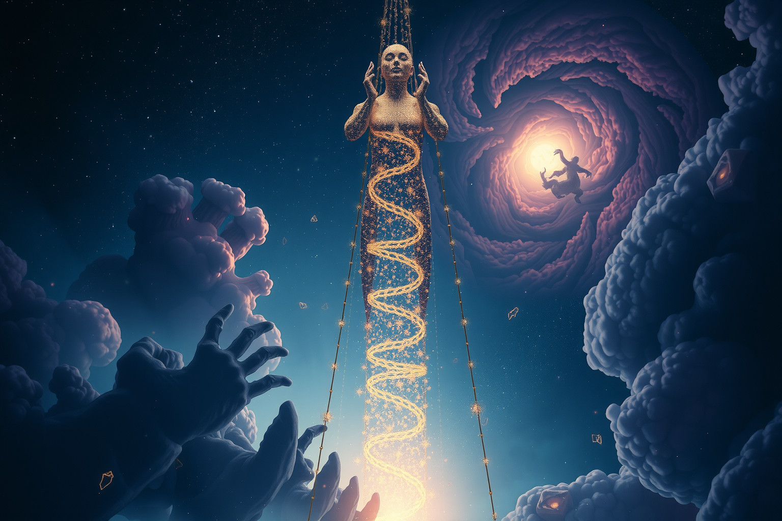 Ein gefangener Riese symbolisiert blockierte innere Stärke und Wachstum.