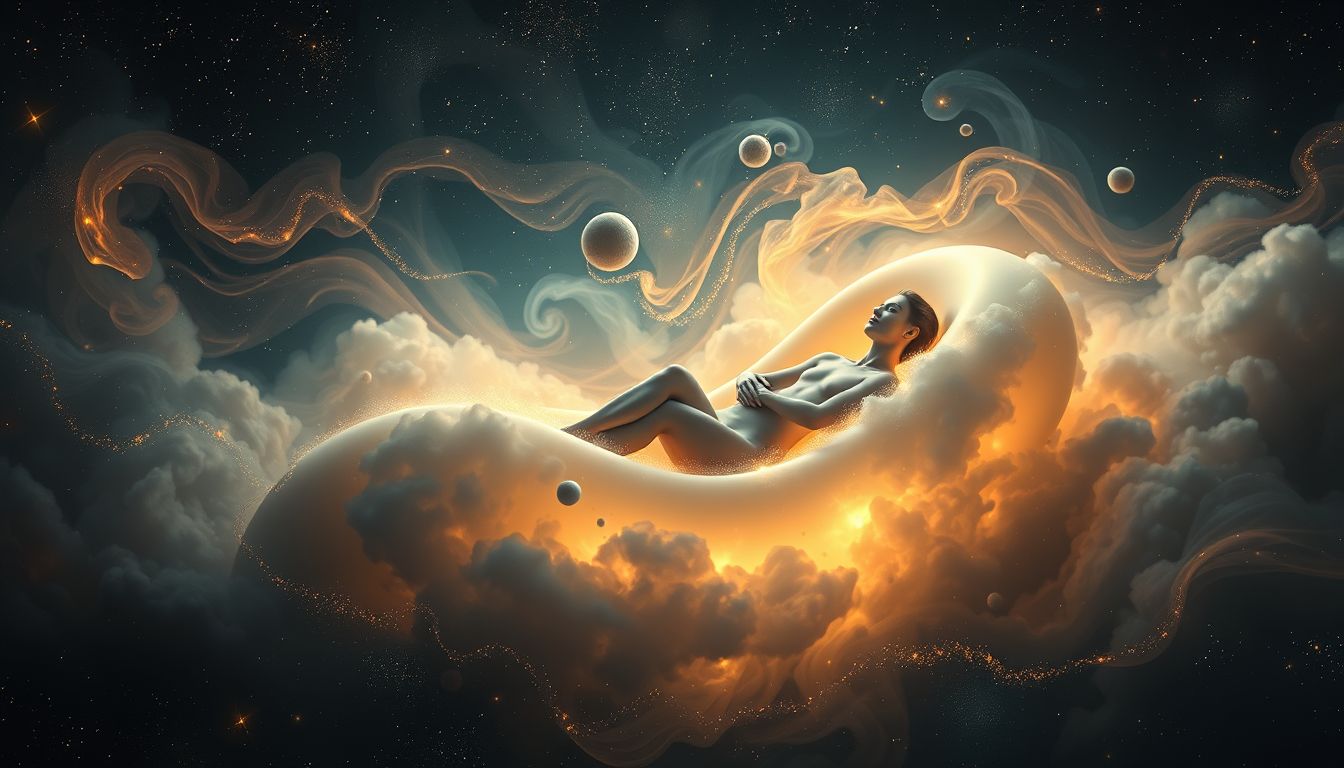 Auf dem Ruhebett liegen symbolisiert innere Ruhe und Erholung.