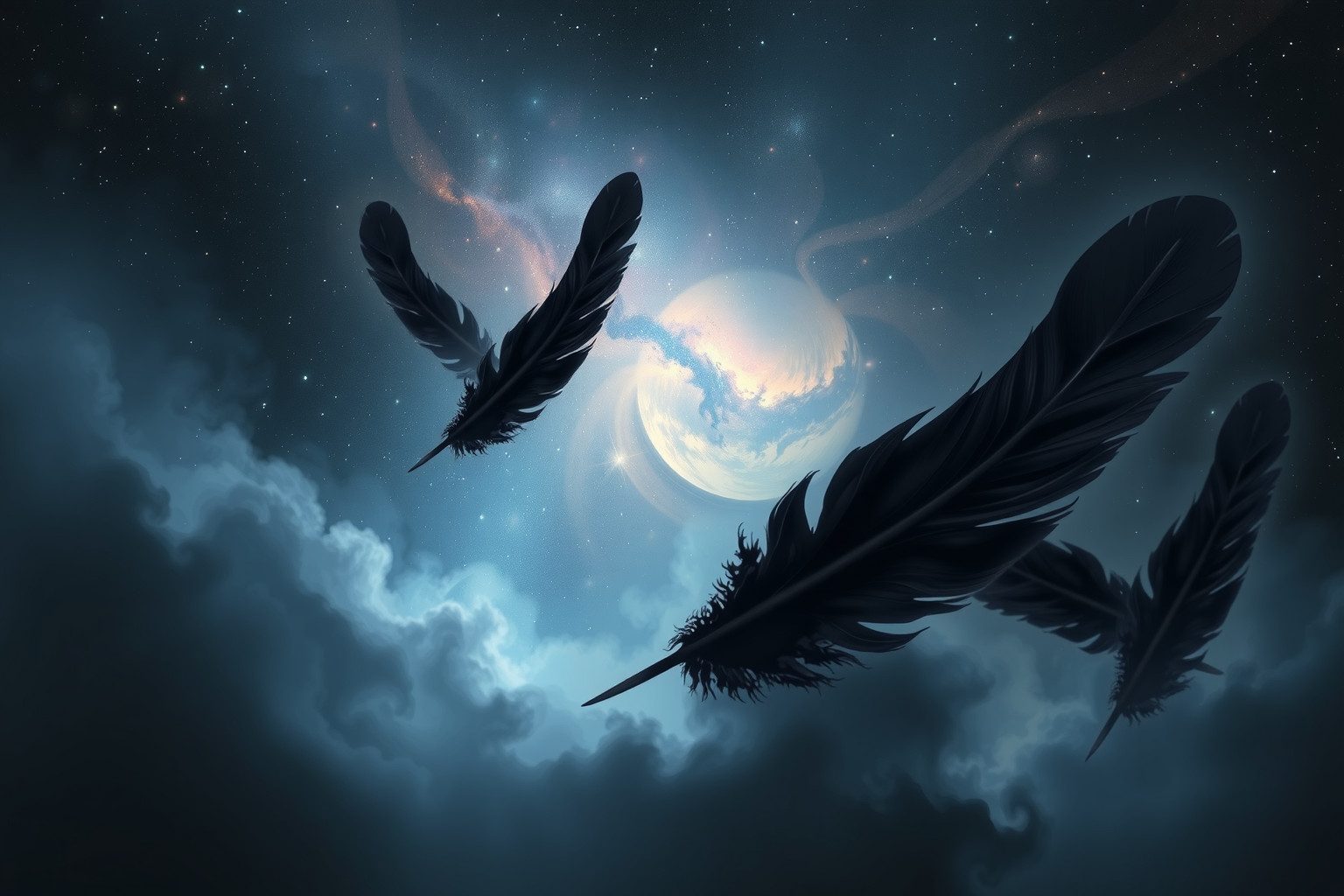 Schwarze Federn symbolisieren oft tiefgreifende innere Transformation und Schattenseiten.