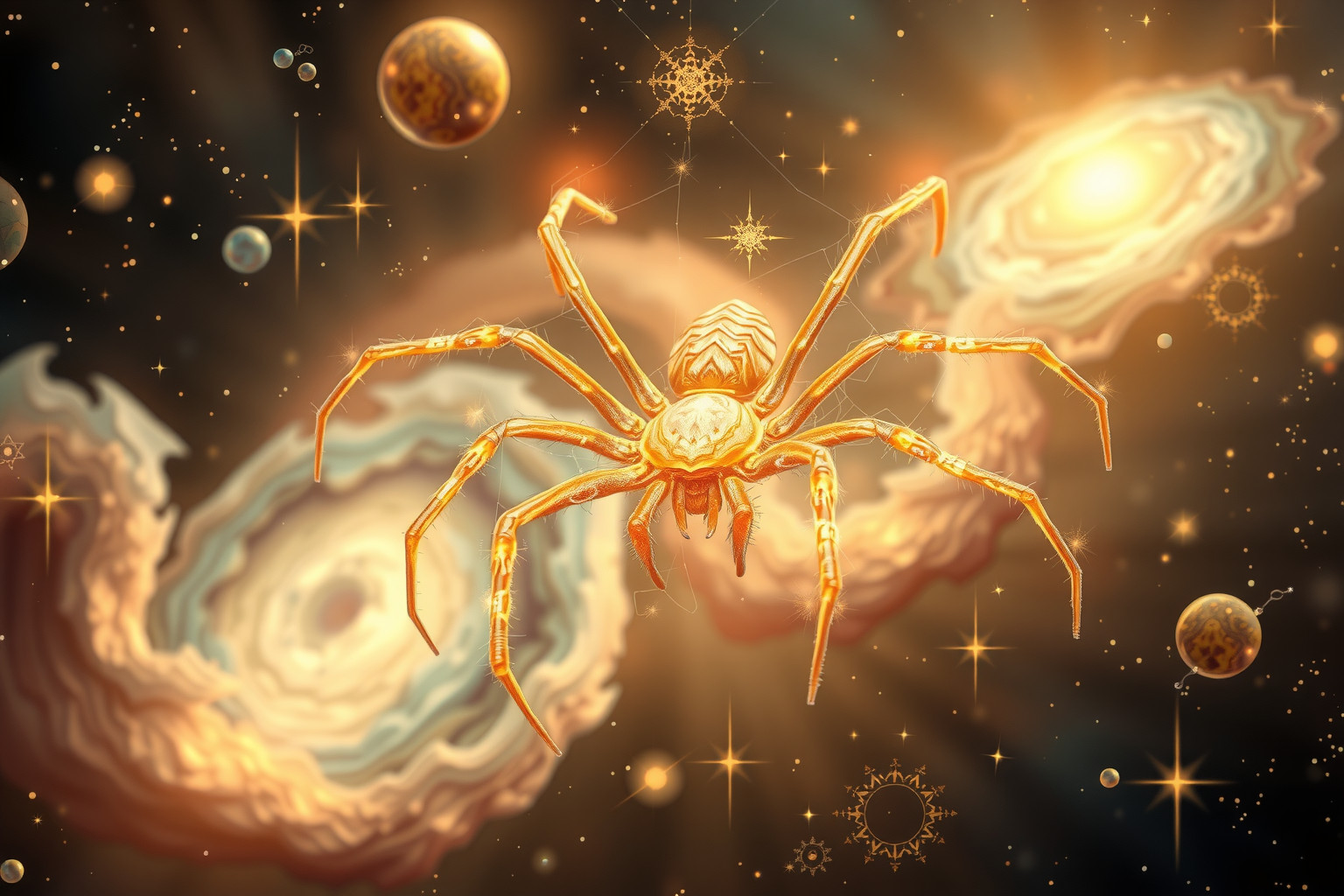 Eine sprechende Spinne symbolisiert kreative Geduld und geduldiges Schaffen.