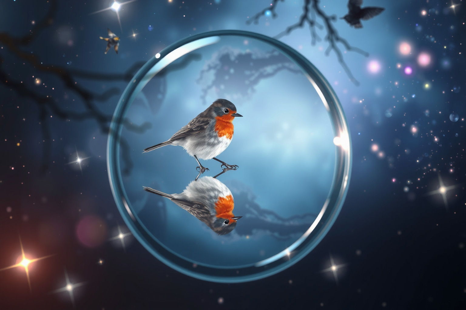 Im Traum kämpft das Rotkehlchen im Spiegel um Selbsterkenntnis.