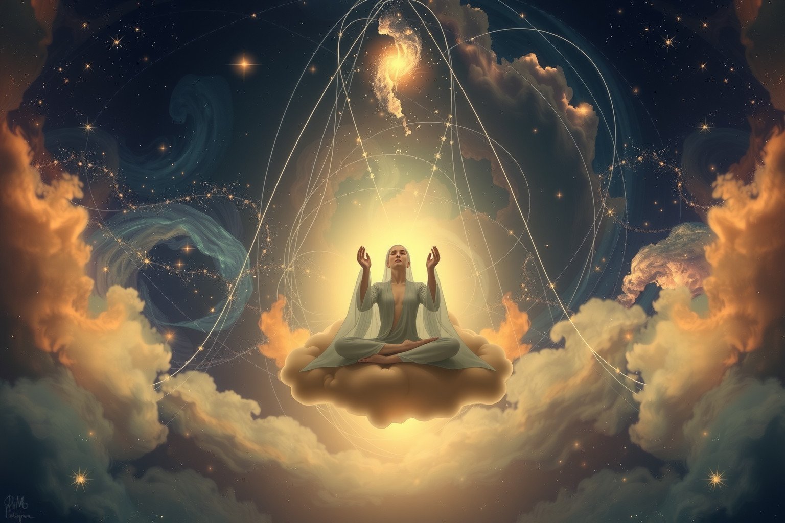Ein betender Eremit symbolisiert innere Ruhe und spirituelle Klarheit.