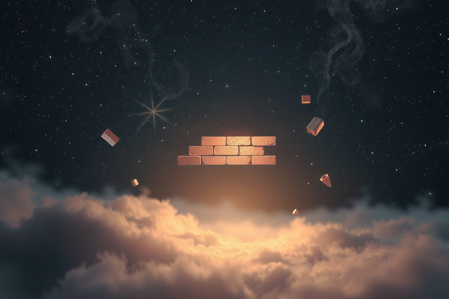 Eine Mauer aus unfertigen Ziegeln symbolisiert unvollendete Lebensprojekte.