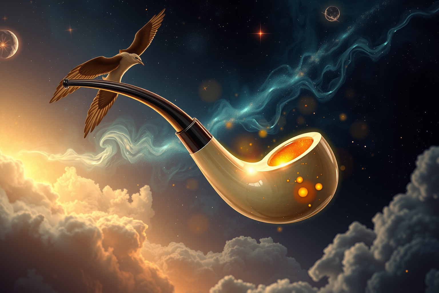 Eine goldgefüllte Meerschaumpfeife symbolisiert Wohlstand und innere Stärke.