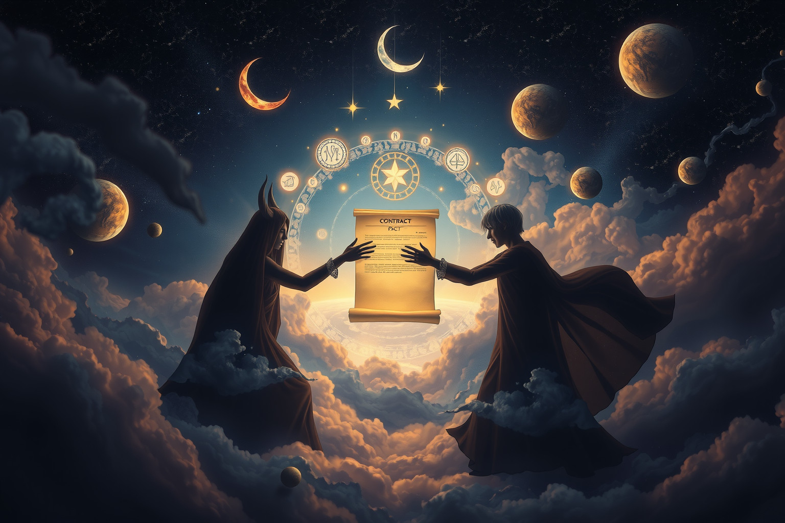 Ein Pakt mit Satan symbolisiert oft innere Konflikte und Versuchung.