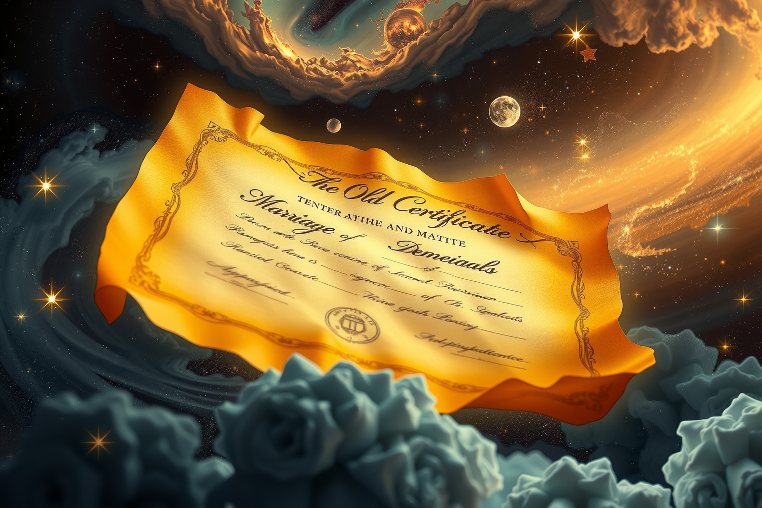 Eine alte Eheurkunde symbolisiert vergangene Bindungen und vergessene Versprechen.