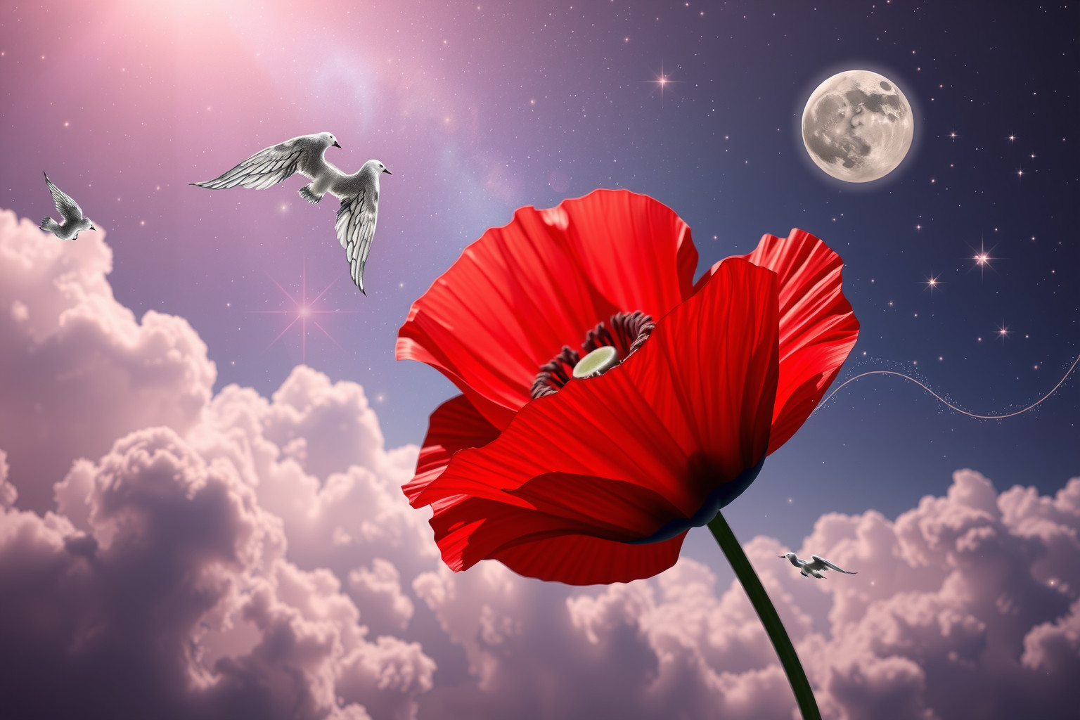 Eine einzelne rote Mohnblume symbolisiert oft leidenschaftliche Sehnsüchte.