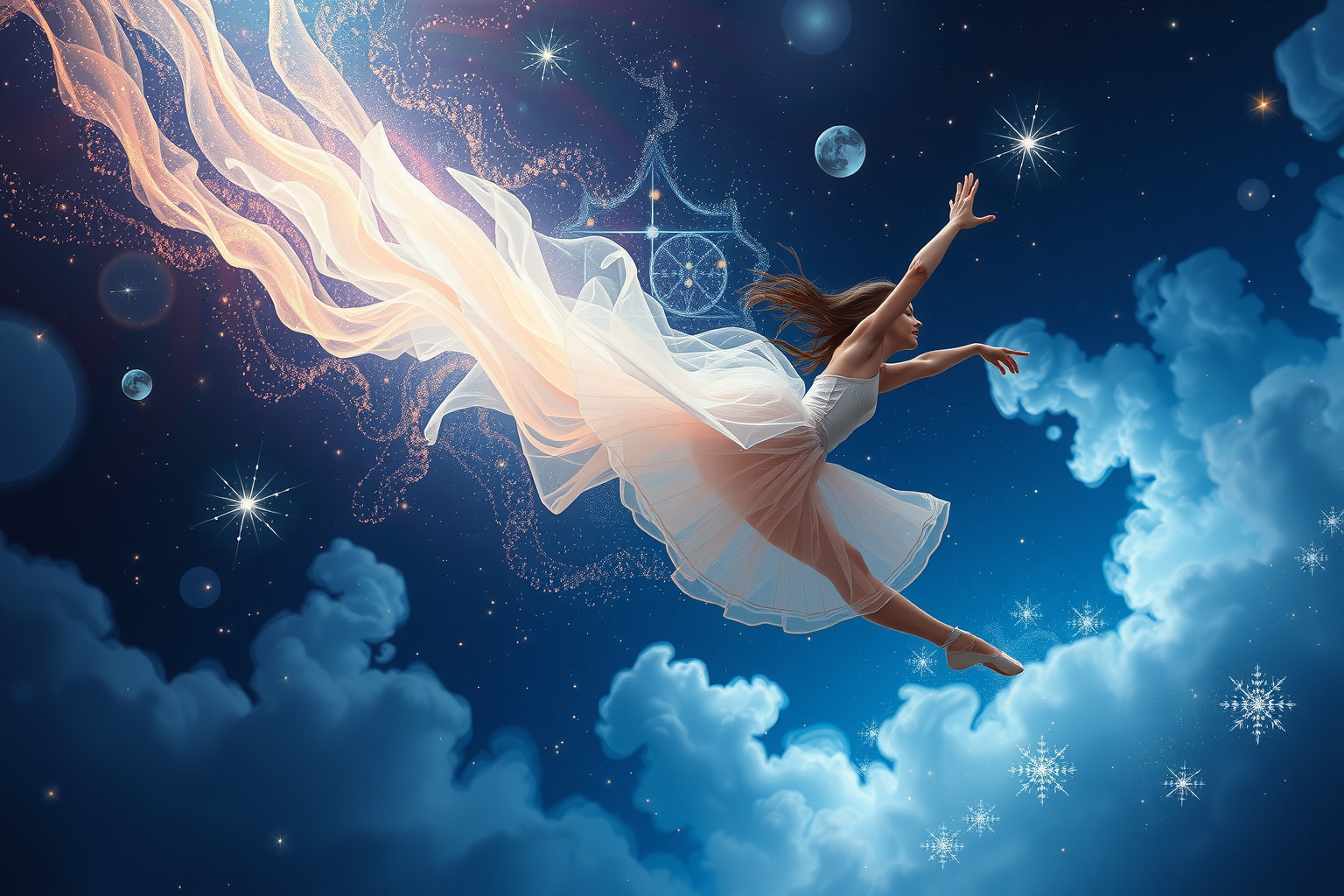 Eine fliehende Ballettdame symbolisiert innere Konflikte und Veränderung.