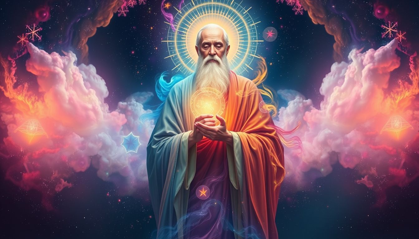 Ein farbiger Priester symbolisiert spirituelle Weisheit und innere Führung.