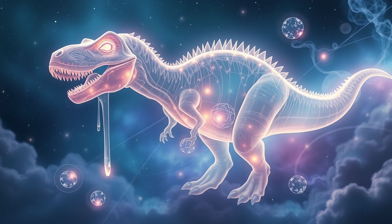 Ein weinender T-Rex symbolisiert verborgene Verletzlichkeit und Schmerz.