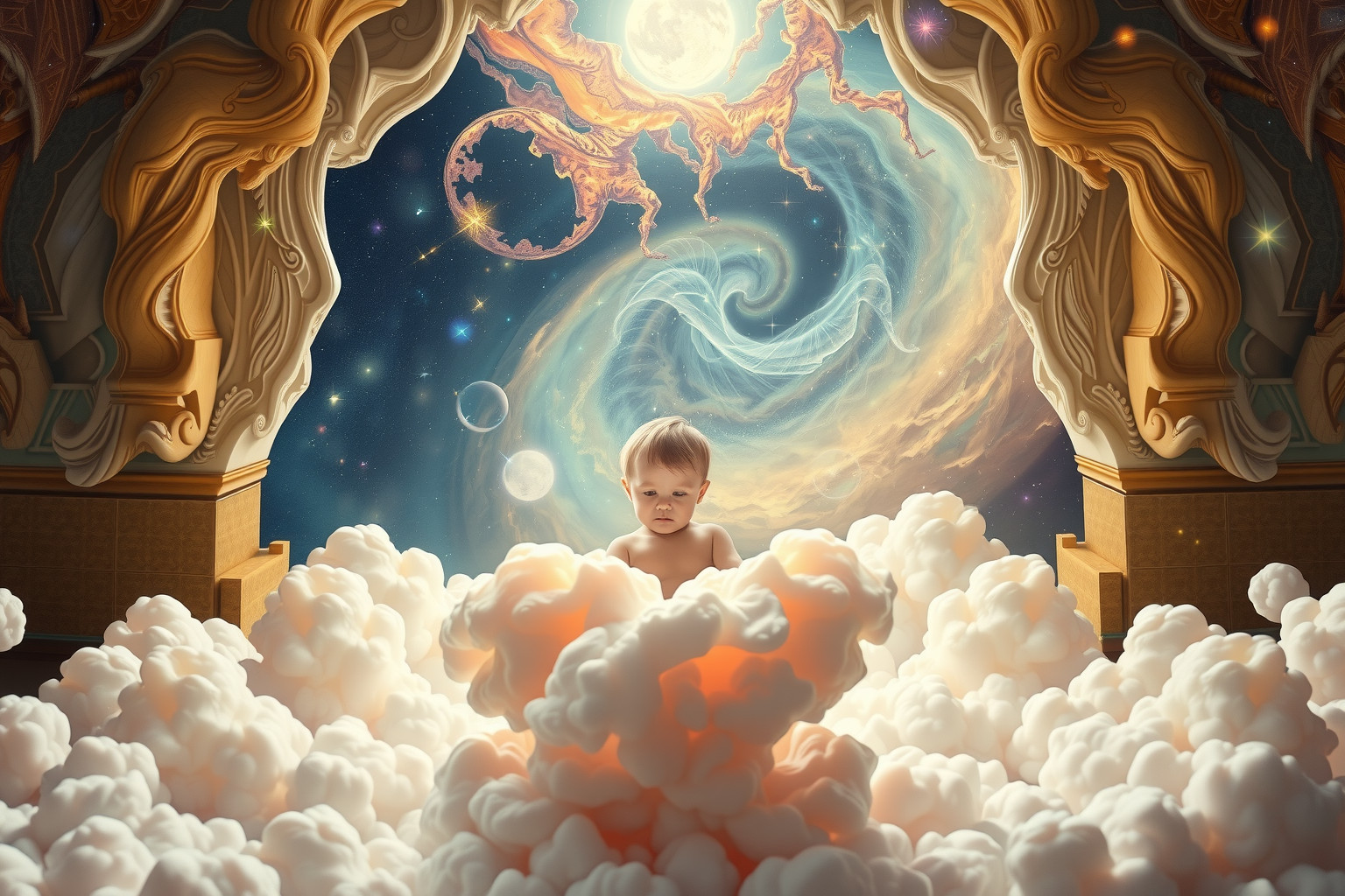 Ein Baby in der Volkskammer symbolisiert Neuanfang und Hoffnung.