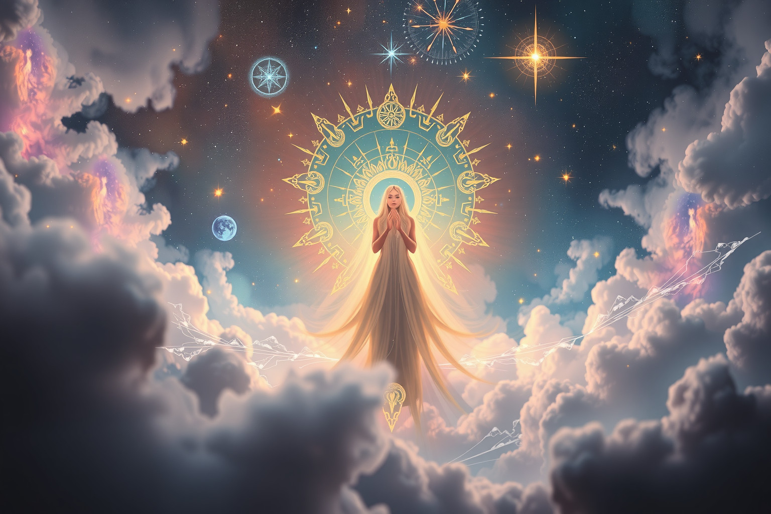 Die göttliche Gestalt symbolisiert Führung und spirituelle Transformation im Traum.
