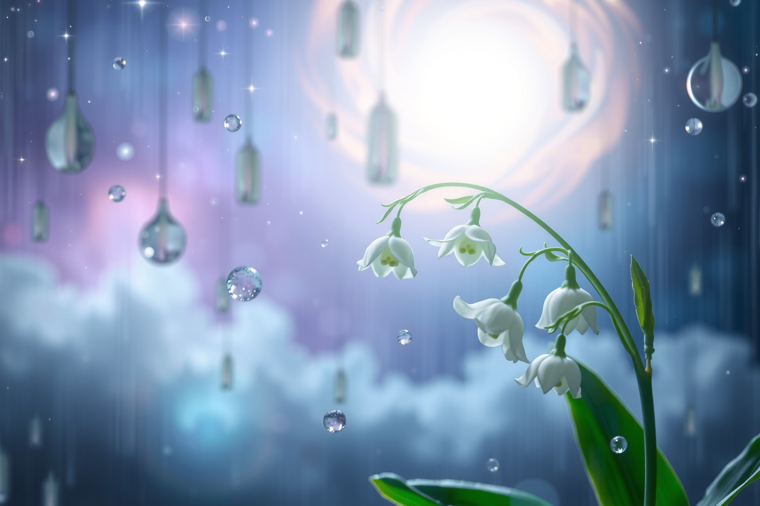 Maiglöckchen im Regen symbolisieren Erneuerung und emotionale Reinigung.