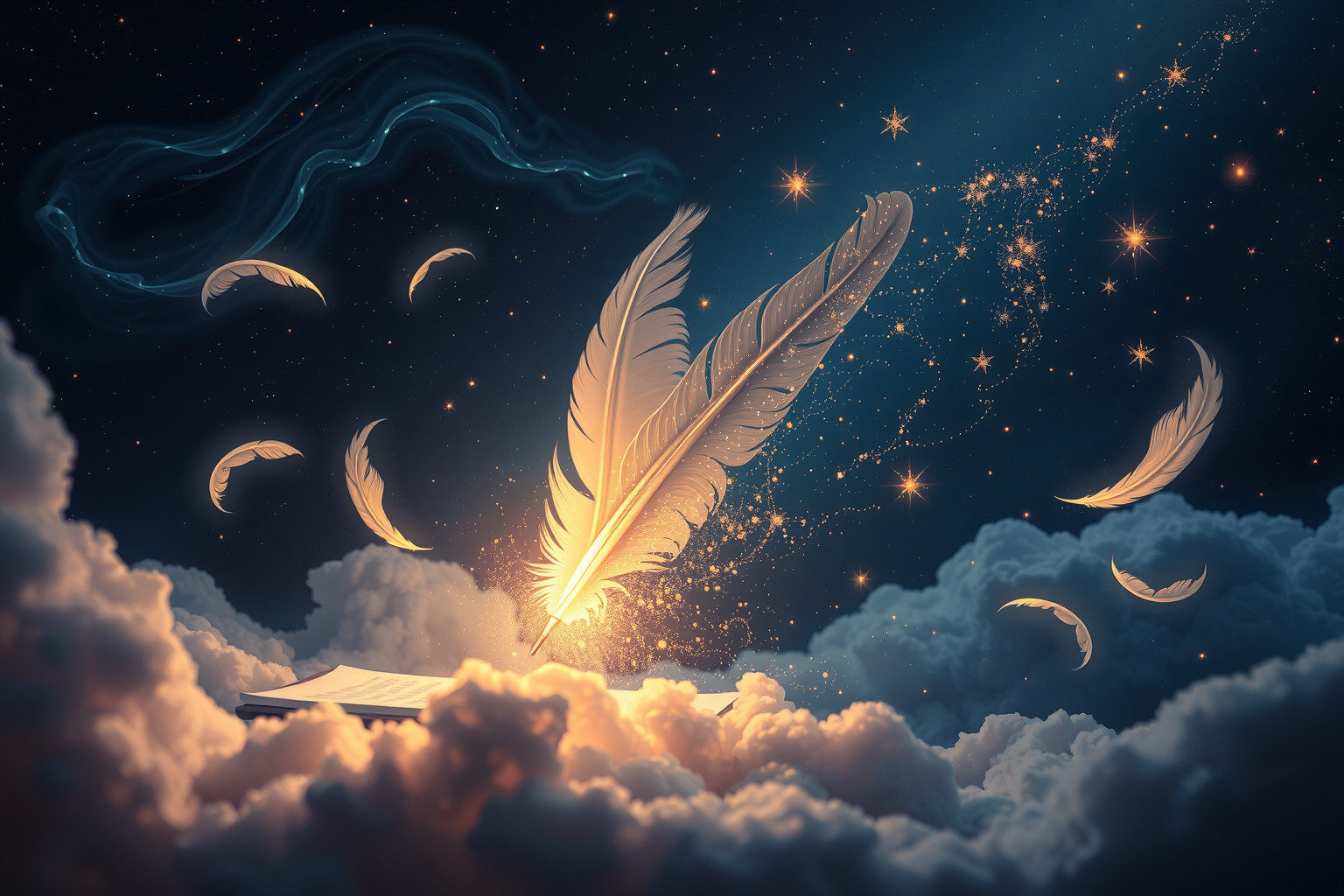 Ein riesiger Federkiel symbolisiert kreative Selbstentfaltung im Traum.