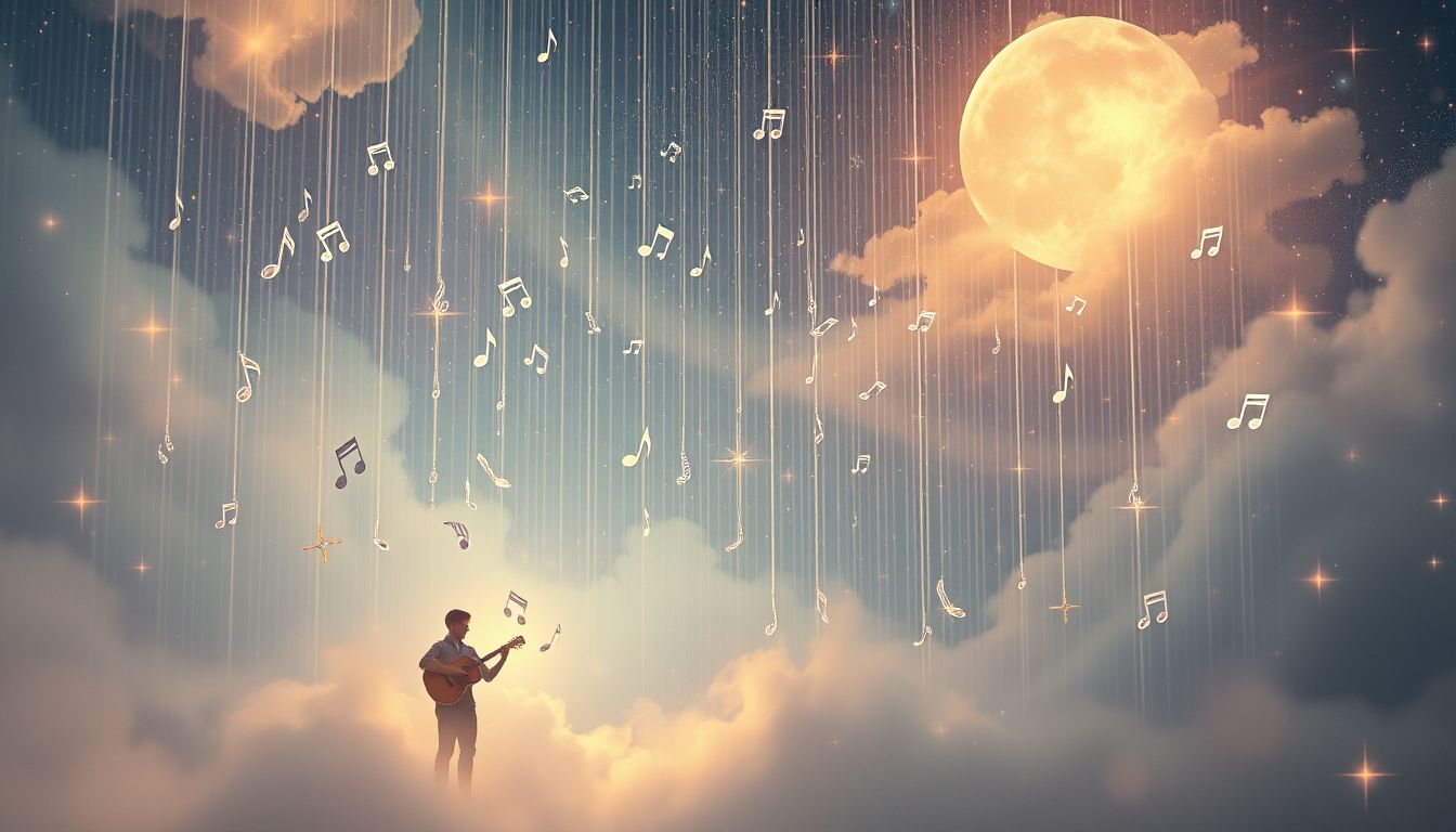 Ein Musiker im Regen symbolisiert emotionale Reinigung und kreative Erneuerung.