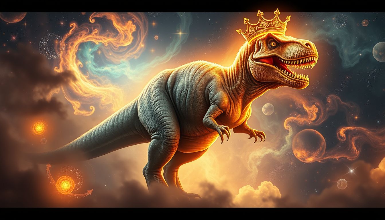 Ein T-Rex als König symbolisiert Macht und uralte Instinkte.