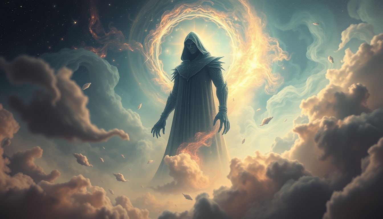Ein abweisender Himmelsträger symbolisiert innere Konflikte und Ängste.