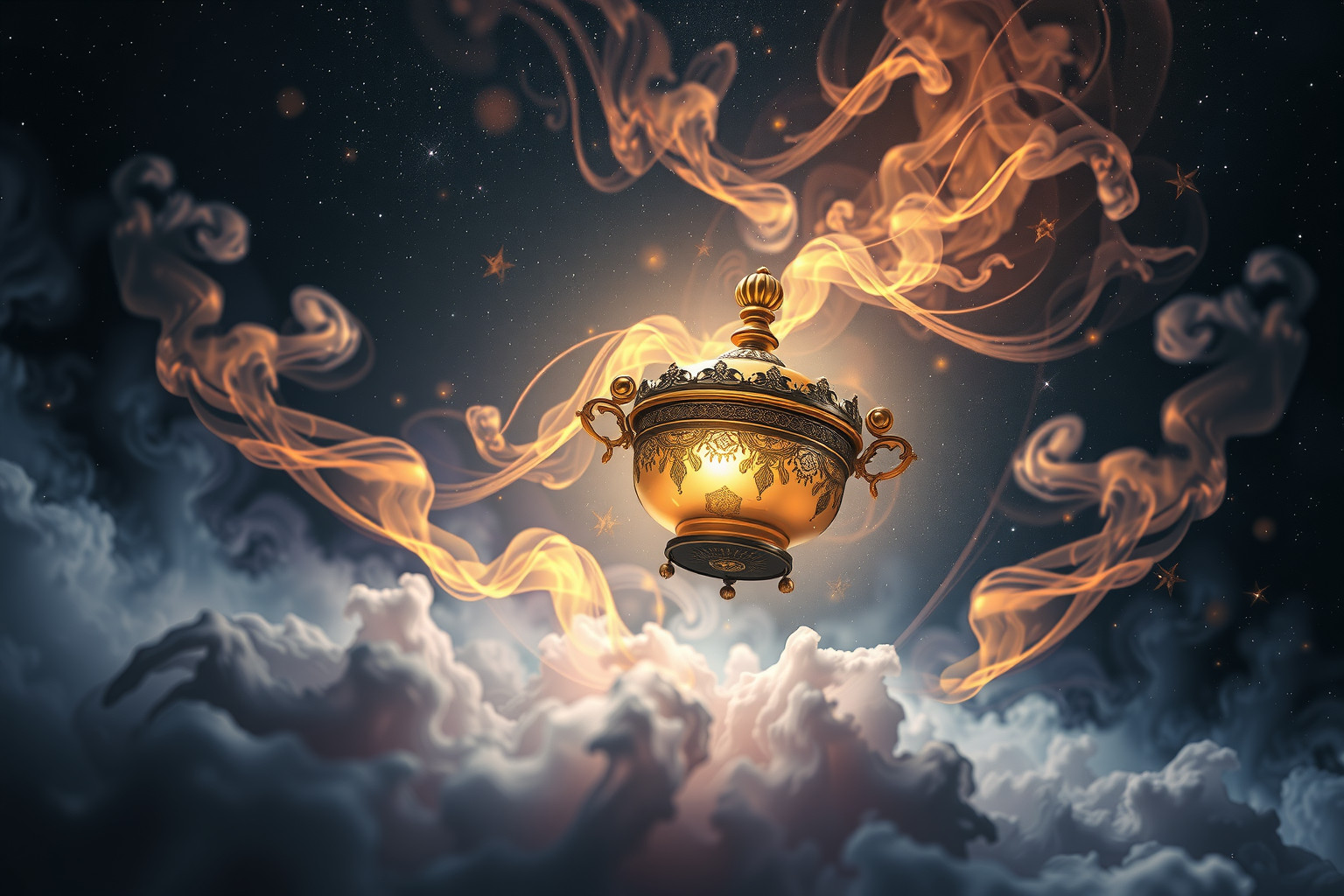 Ein goldenes Weihrauchfass symbolisiert spirituellen Reichtum und Erleuchtung.